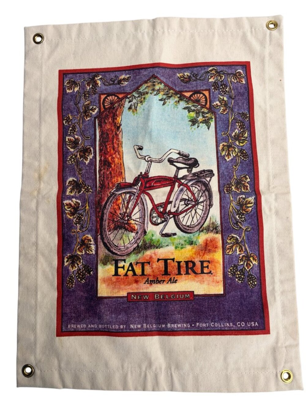Vintage New Belgium Fat Tire Amber Ale Canvas Wall Banner 15" x 21" 🍻